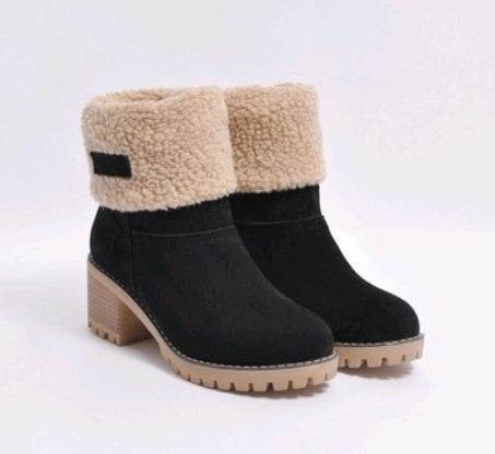 Mid-Tube Thick Heel Suede Snow Boots – Stylish & Comfortable Winter Footwear - ChicVix