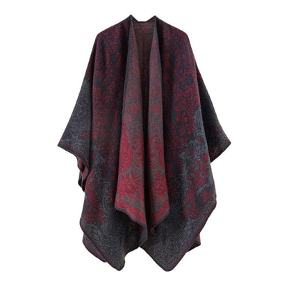 Women's Double-Sided Tassel Cloak Shawl – Classic Jacquard Graffiti Pattern, Hand-Painted Travel Cloak