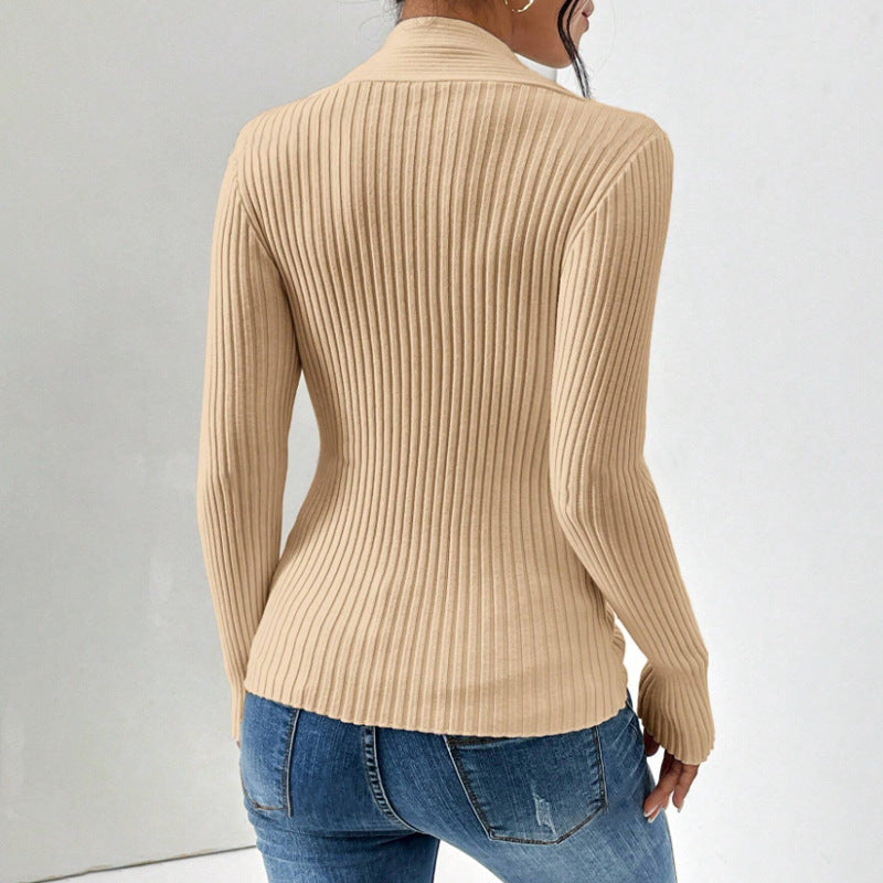 Slim Fit Pullover Sweater in Core-Spun Yarn - ChicVix