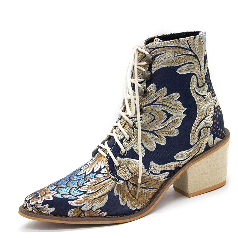 Product Information: Ethnic Embroidery High Heel Ankle Boots - ChicVix