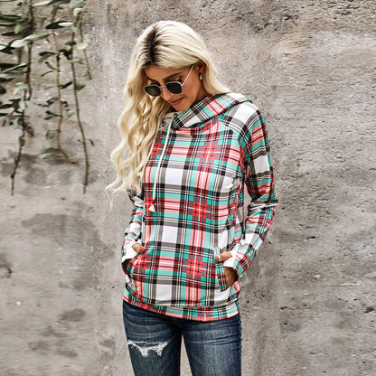 European and American Women's Plaid Zippered Hooded Top - Autumn/Winter Collection