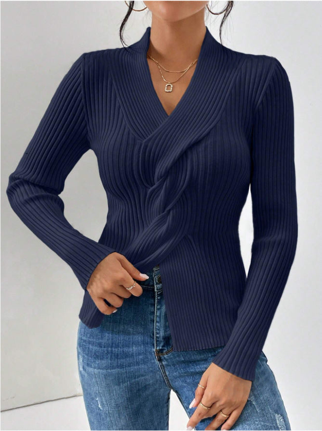 Slim Fit Pullover Sweater in Core-Spun Yarn - ChicVix