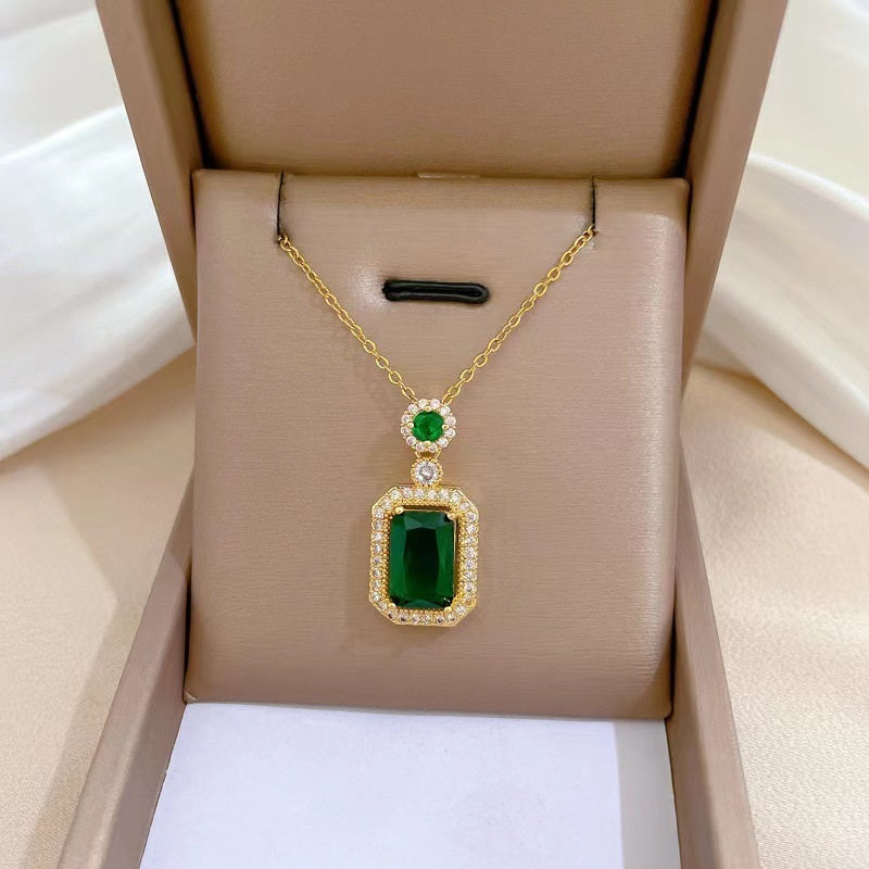 Elegant Emerald Pendant Necklace, Earring, and Ring Set - Hong Kong Style Luxury Jewelry - ChicVix