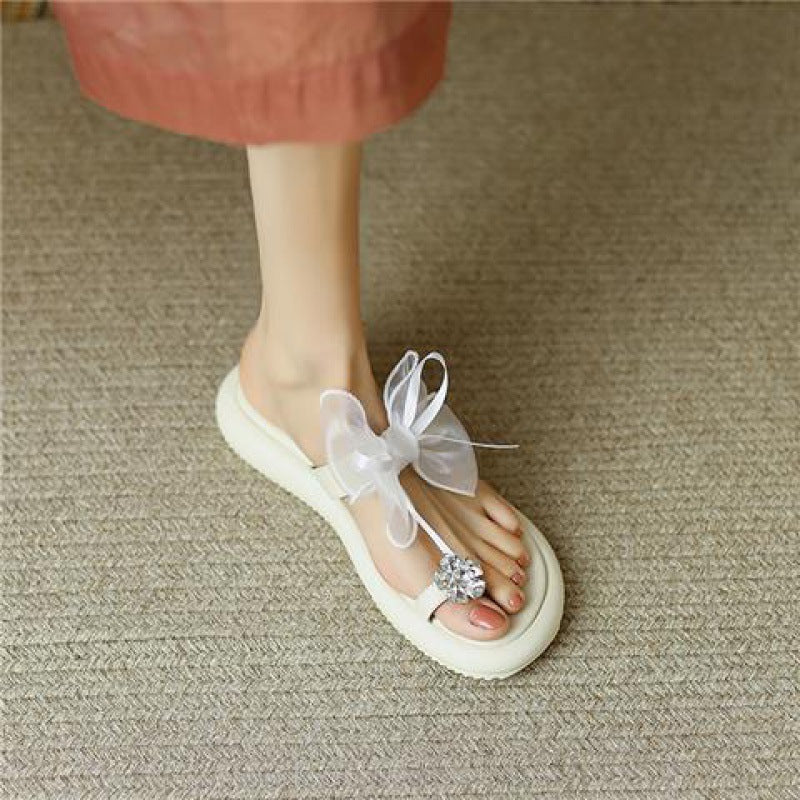 Women’s Rhinestone Platform Outdoor Slippers – Fashionable Korean Style