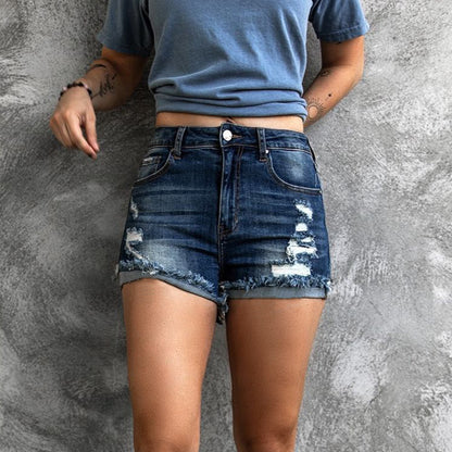 Fashion High Waist Ripped Denim Hot Pants - Stretchable Jeans Shorts - ChicVix