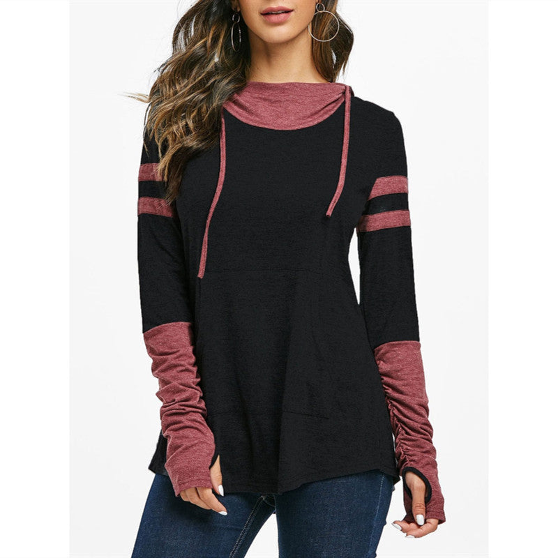 Color Block Loose-Fit Hooded Pullover - ChicVix