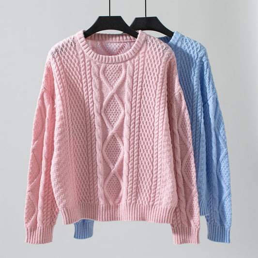 Chic Cable-knit Pullover Sweater - Women’s Solid Color Style