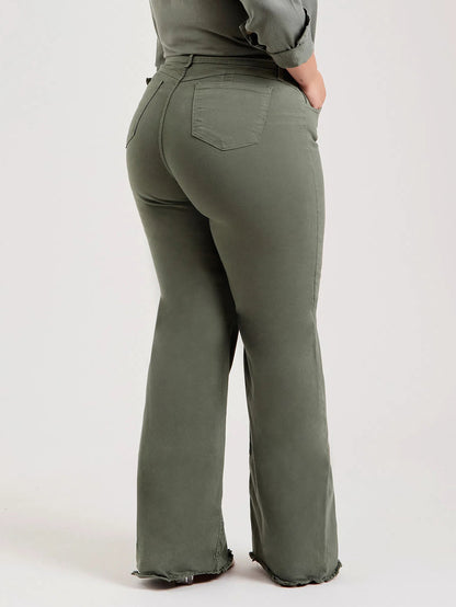 Slim Fit Stretch Flared Pants – Olive Green Micro Flare Denim - ChicVix