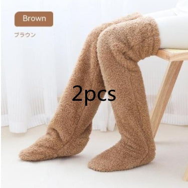 Over Knee High Fuzzy Long Socks – Winter Warm Cold-Proof Stockings for Home & Sleep - ChicVix