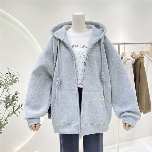 Women's White Fleece-Lined Hooded Cardigan Sweater Coat