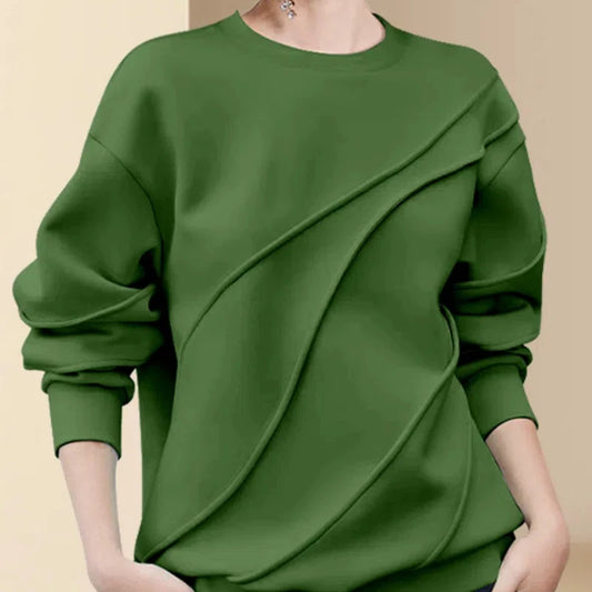 New Spring and Autumn Women's Solid Color Spliced O-Neck Long Sleeve Loose Classic Pullovers Trendy Comfortable All-match Tops