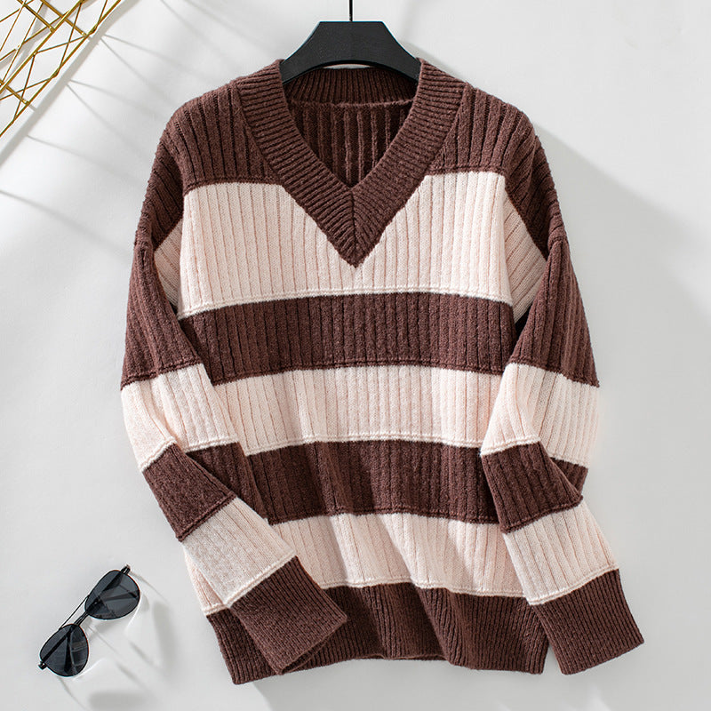 womens-loose-striped-contrast-color-lapel-sweater