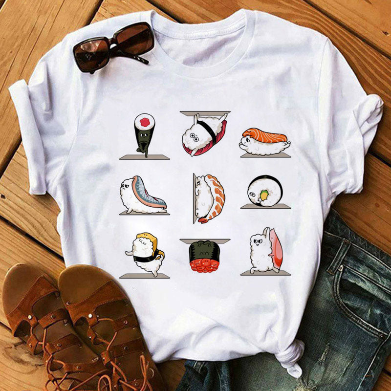 Summer Women Cute Sushi Hug Short Sleeve T-shirts - ChicVix