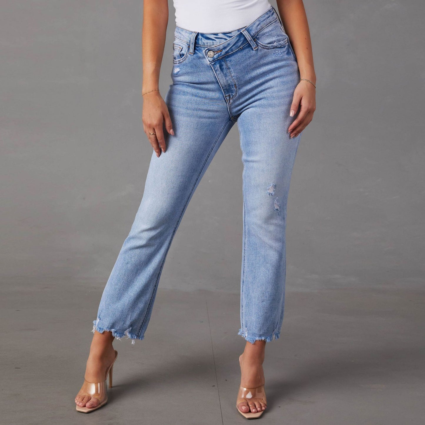 Fashion Wash Jeans for Women - Light Blue Distressed Denim