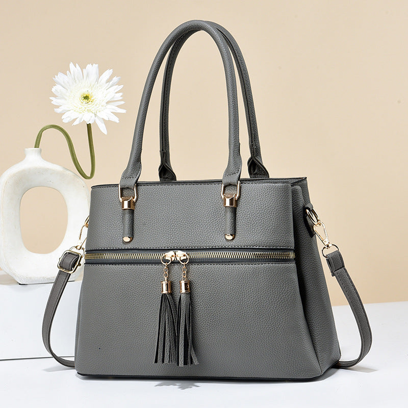 Women's Soft Leather Contrast Color Shoulder Bag - ChicVix