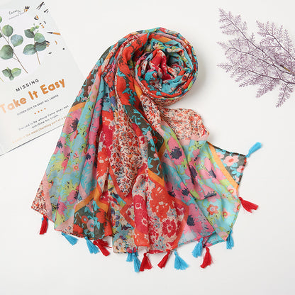 Retro Patchwork Bohemian Printed Cashew Scarf – Artistic, Ethnic Style with Warmth & Sun Protection