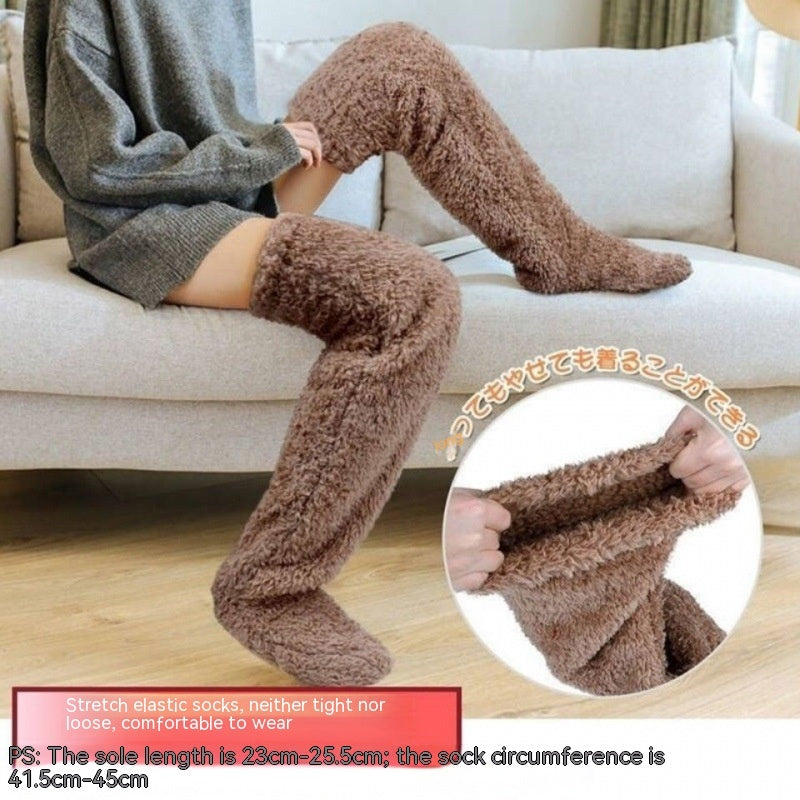 Over Knee High Fuzzy Long Socks – Winter Warm Cold-Proof Stockings for Home & Sleep - ChicVix