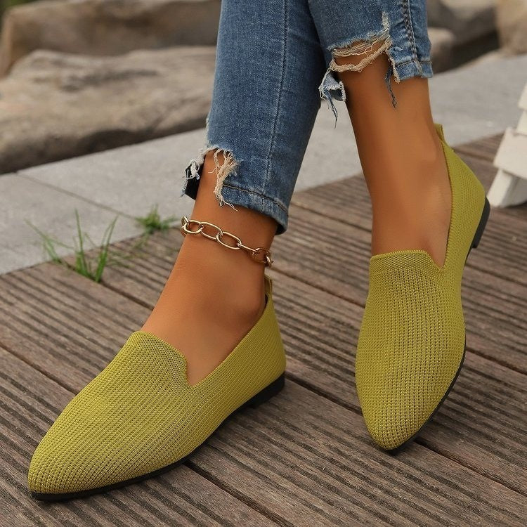 Slip-on Low-cut Breathable Pointed Flying Woven Flat Pumps Women