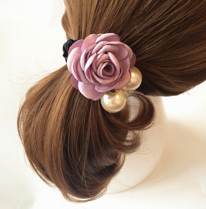 Vintage Handmade Camellia Hair Tie – Elegant Floral Accessory