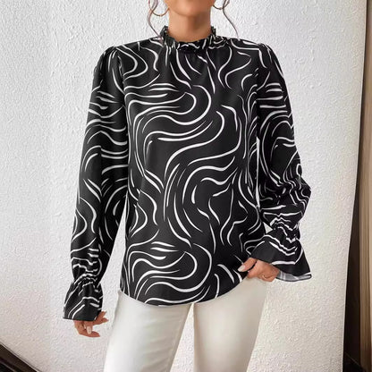 Women's Water Ripple Printed Long-Sleeved Top - ChicVix