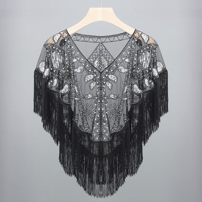 Women's Geometric Pattern Short Tassel Shawl - ChicVix