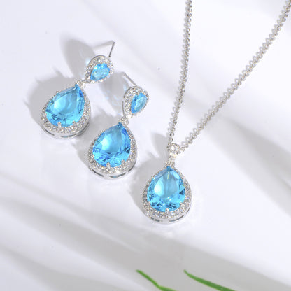 Elegant Big Zircon Water Drops Necklace and Eardrops Set - Bridal Wedding Jewelry