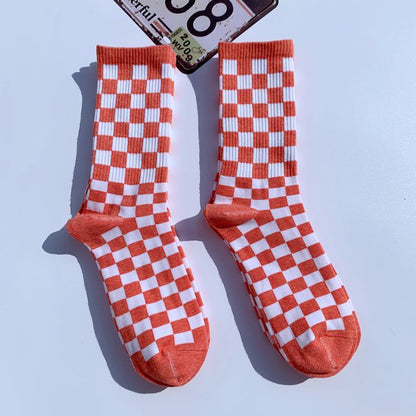 Trendy Chessboard Plaid Mid-Calf Socks - Street Style European & American Design - ChicVix