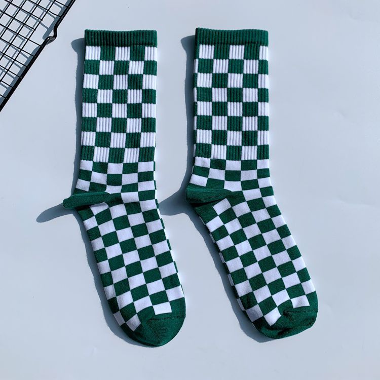 Trendy Chessboard Plaid Mid-Calf Socks - Street Style European & American Design - ChicVix