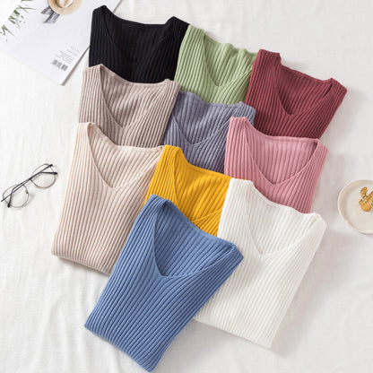 New V-Neck Long Sleeve Slim Fit Tight Pullover Sweater