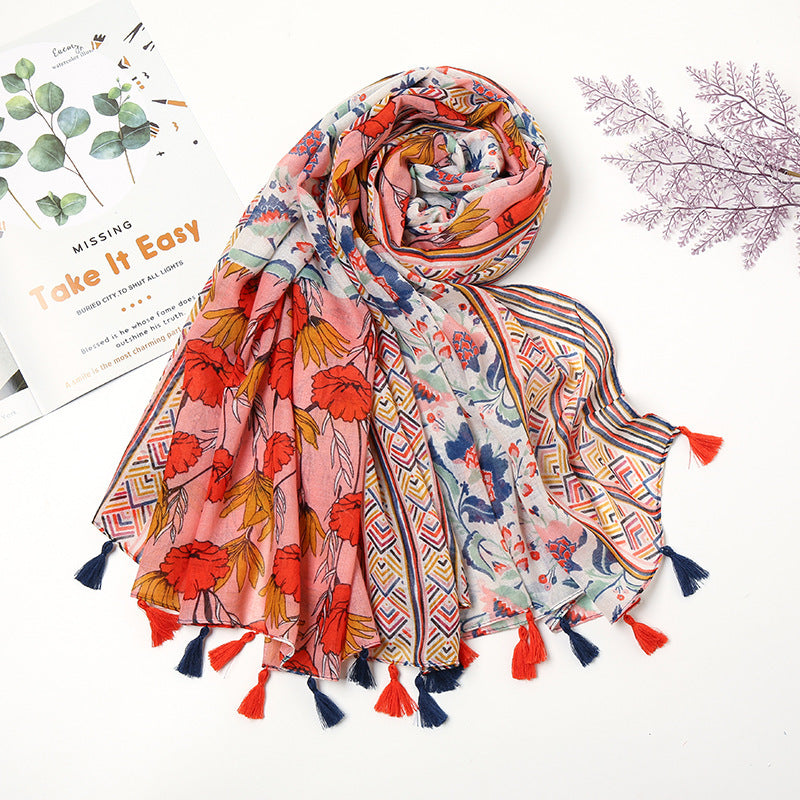 Retro Patchwork Bohemian Printed Cashew Scarf – Artistic, Ethnic Style with Warmth & Sun Protection