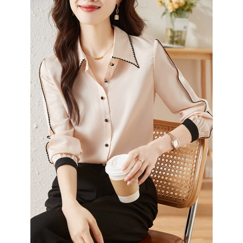 Satin Lapel Shirt Top for Women - ChicVix