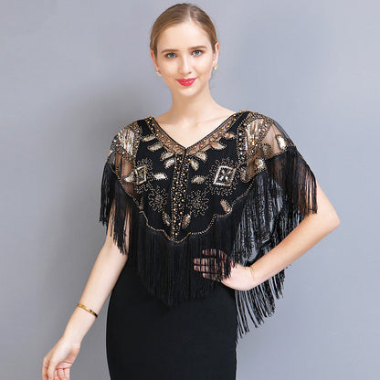 Women's Geometric Pattern Short Tassel Shawl - ChicVix