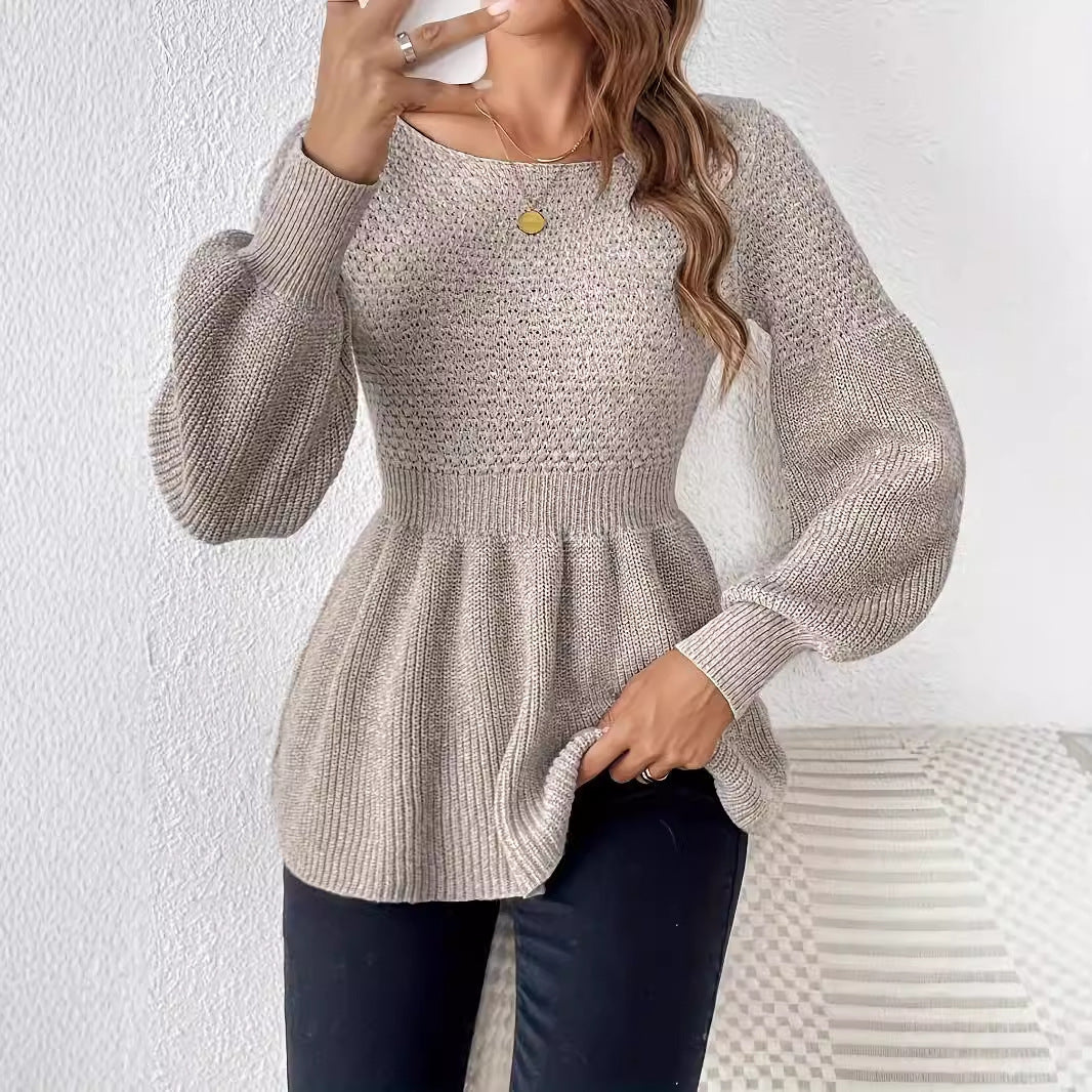 Round Neck Solid Color Pullover Knitted Sweater