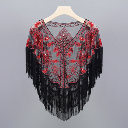 Women's Geometric Pattern Short Tassel Shawl - ChicVix