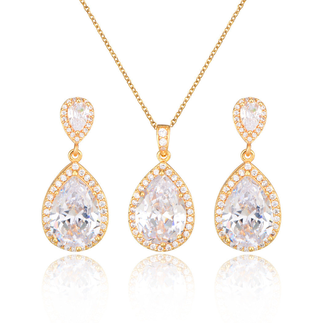 Elegant Big Zircon Water Drops Necklace and Eardrops Set - Bridal Wedding Jewelry - ChicVix