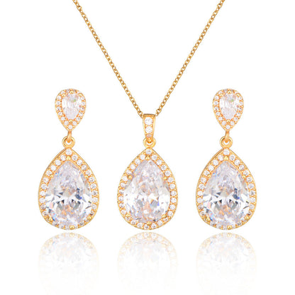 Elegant Big Zircon Water Drops Necklace and Eardrops Set - Bridal Wedding Jewelry - ChicVix