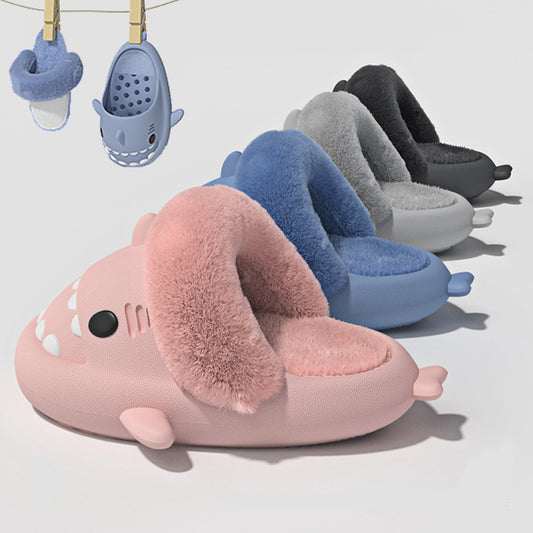 Winter Shark Detachable Warm Fuzzy Slippers – Cozy Bedroom House Shoes for Women