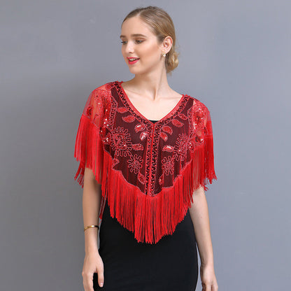 Women's Geometric Pattern Short Tassel Shawl - ChicVix