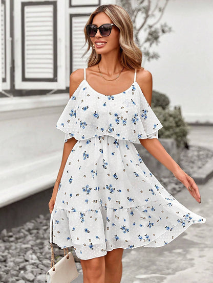 Women's Off-Shoulder Romantic French A-Line Dress with Elastic Waist