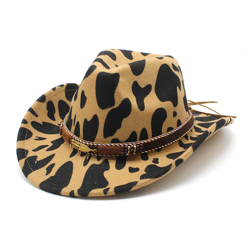 Ethnic Style Wide Brim Denim Top Hat with Cow Pattern - ChicVix