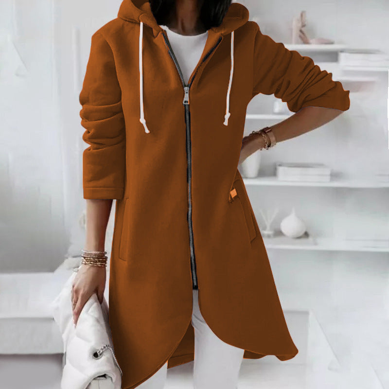 Stylish Zipper Hooded Sweatshirt with Pocket - Long Sleeve Casual Outerwear for Women