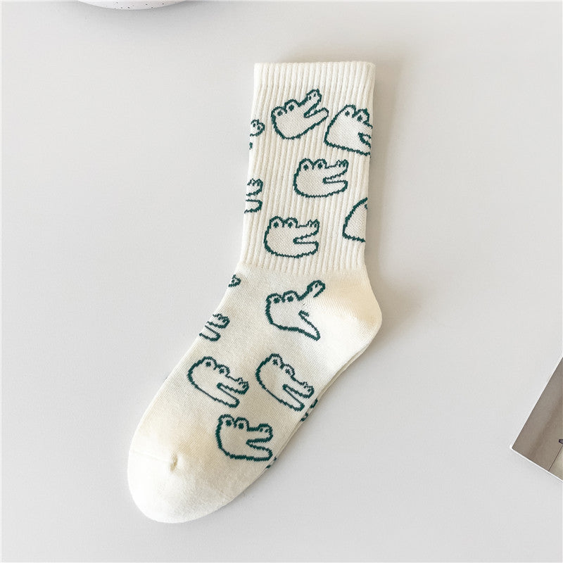 Japanese Cartoon Personality Socks – Smiling Face & Crocodile Designs - ChicVix