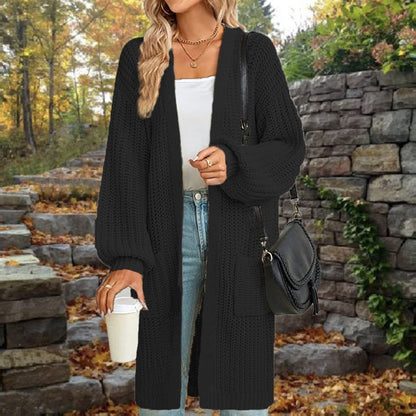 European and American Mid-length Loose Lantern Sleeve Cardigan Coat for Women - ChicVix