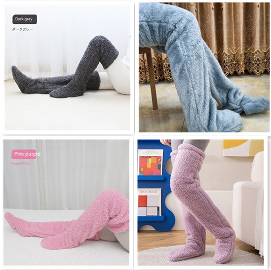 Over Knee High Fuzzy Long Socks – Winter Warm Cold-Proof Stockings for Home & Sleep - ChicVix