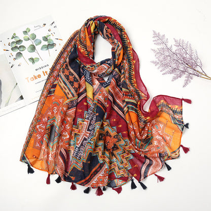 Retro Patchwork Bohemian Printed Cashew Scarf – Artistic, Ethnic Style with Warmth & Sun Protection