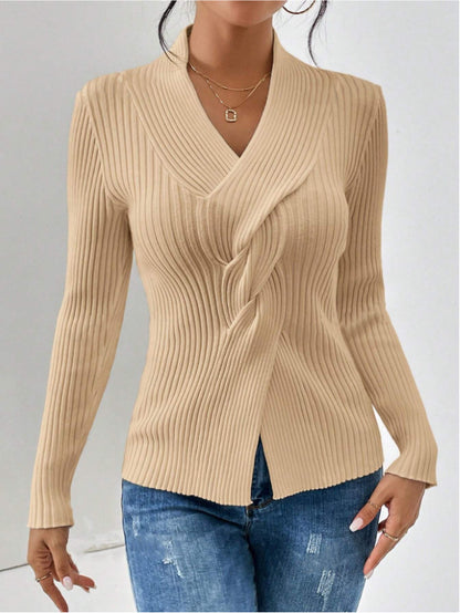 Slim Fit Pullover Sweater in Core-Spun Yarn - ChicVix