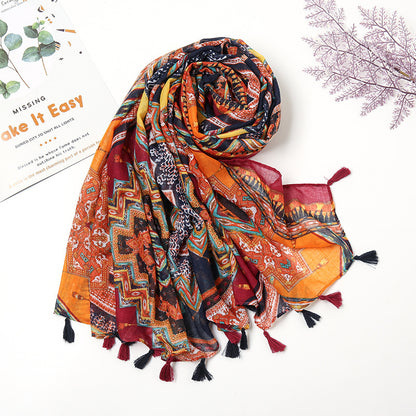 Retro Patchwork Bohemian Printed Cashew Scarf – Artistic, Ethnic Style with Warmth & Sun Protection