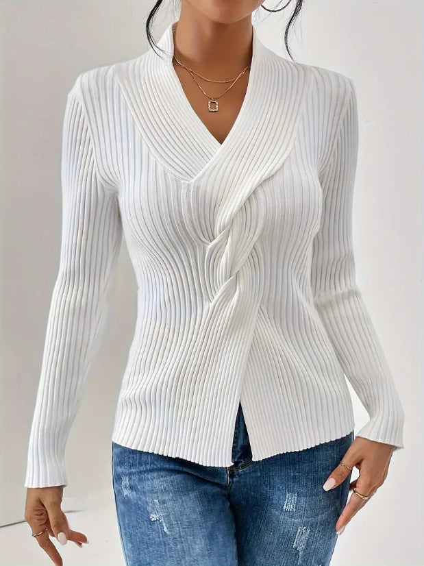 Slim Fit Pullover Sweater in Core-Spun Yarn - ChicVix