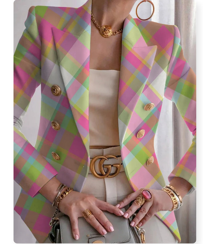 Women's 3D Printed Slim-fit Polyester Blazer