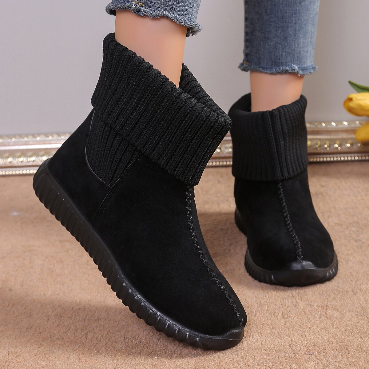 Women's High-Top Flat Heel Winter Boots - ChicVix